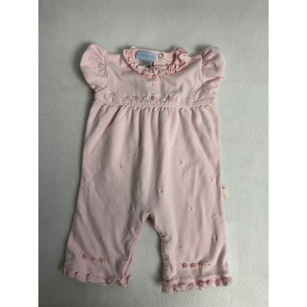 Coquette Le Top Baby Girl 3M Pink Floral Embroidered Ruffle Romper One‎ Piece
